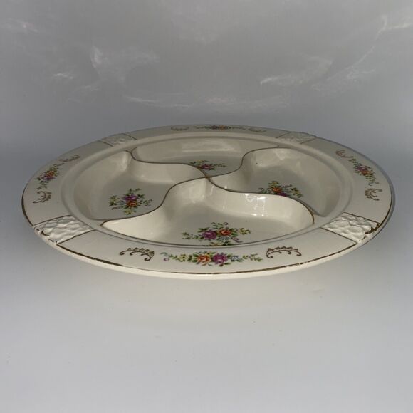 VTG JAPAN HAND PAINTED DIVIDED SERVING DISH PLATTER MULTICOLOR FLORAL No Lid - Picture 6 of 8